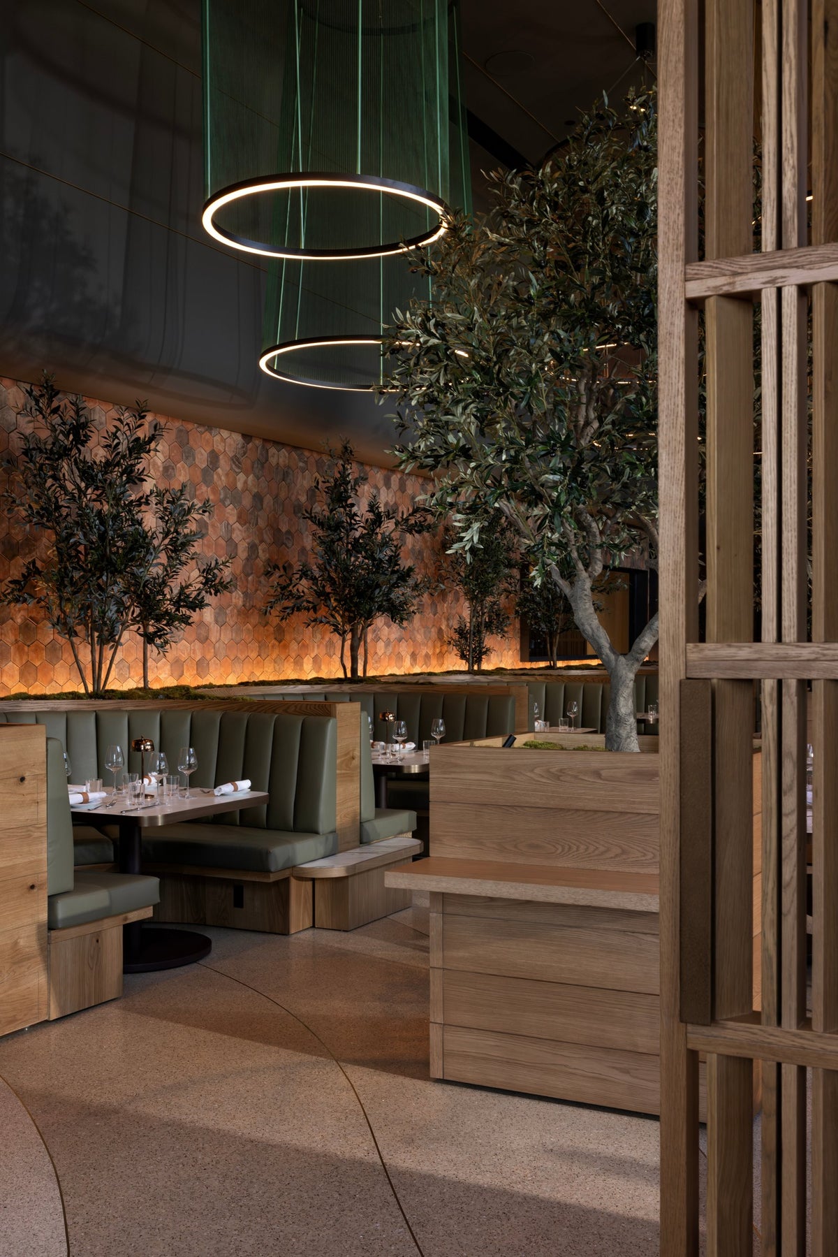 Booth and olive trees