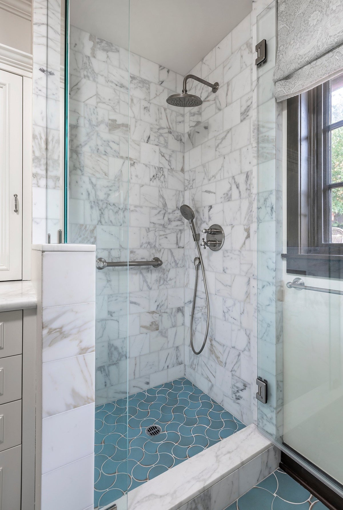 Shower with marble walls