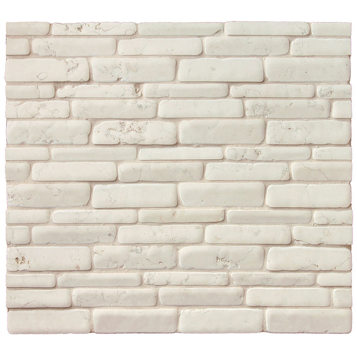 A sheet of Bianco Antico marble mosaic mixing small squares with long thin rectangles, cream and parchment