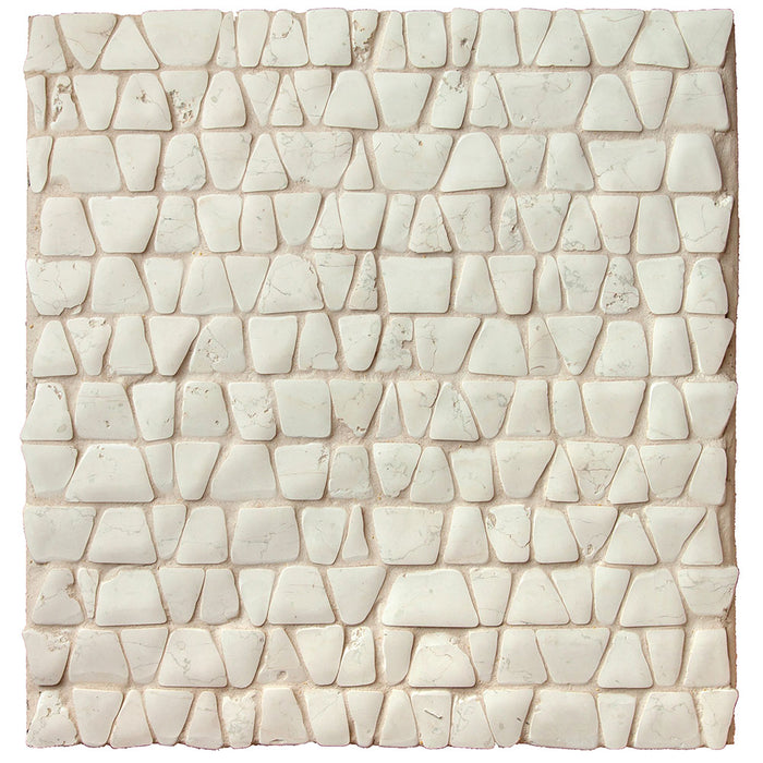 A sheet of Bianco Antico marble mosaic in irregular hand cut pieces of uneven shape and size, cream and parchment