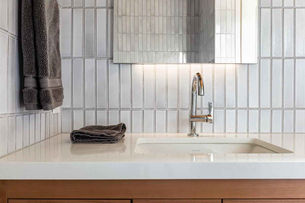 Great White 2x6 behind the sink