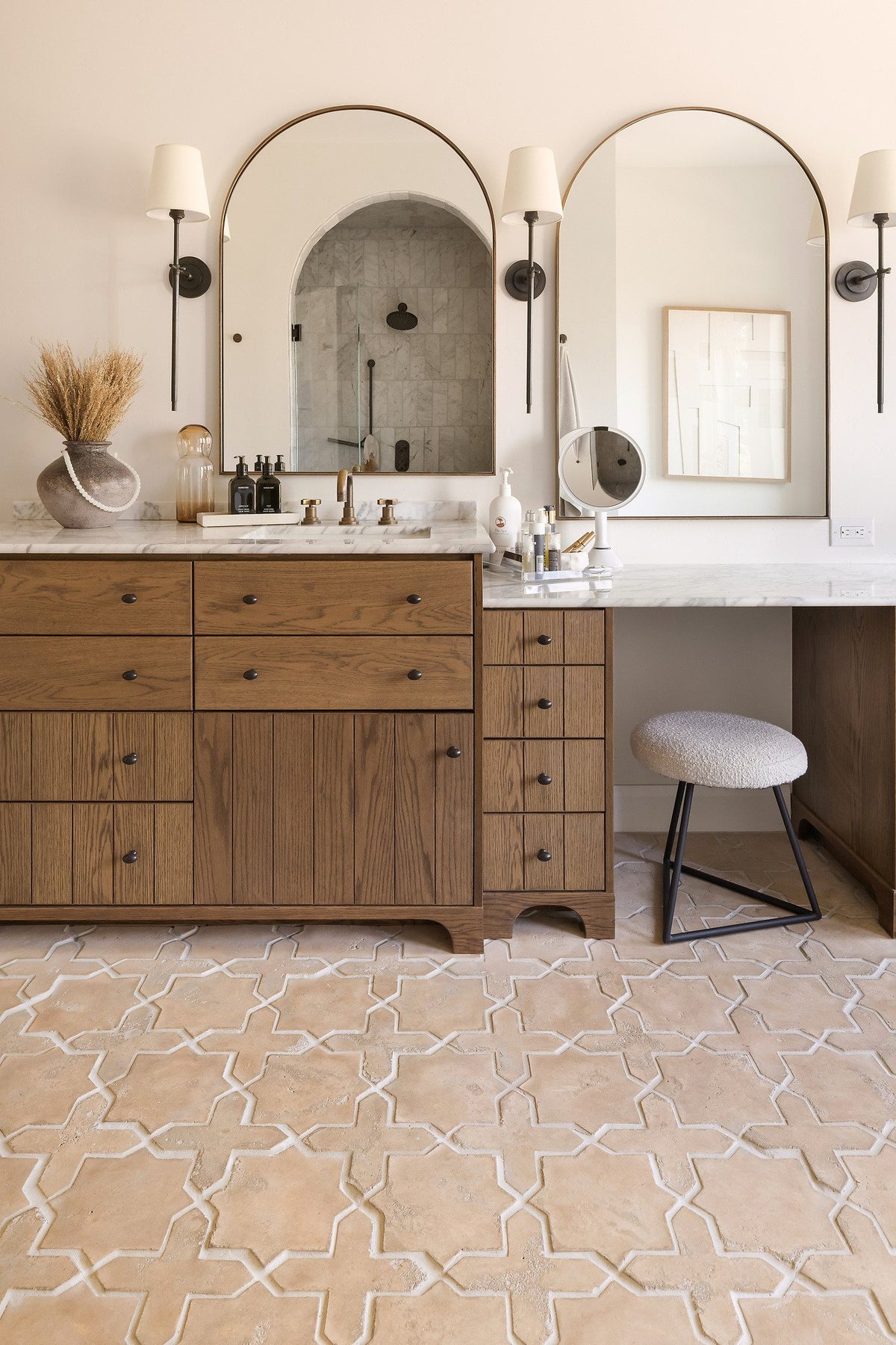 Wood vanity on the Artillo floor