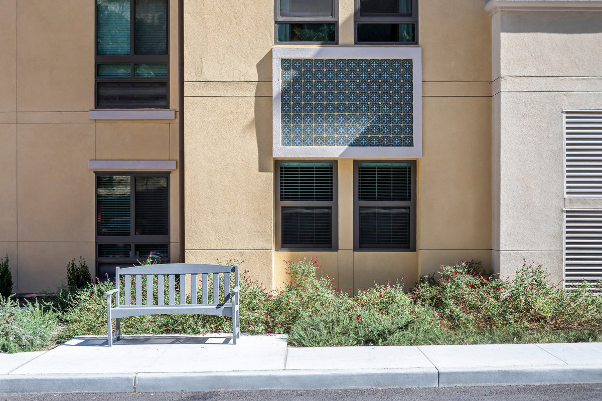 Deco panel above a garden bench