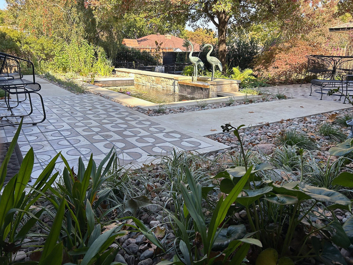 Tiled walk leading to the house