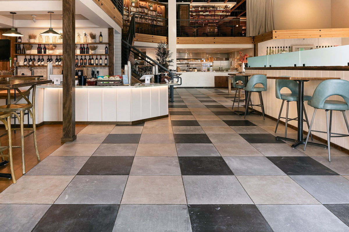 Checkerboard floor through the market