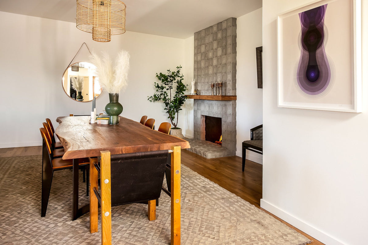Dining room with Buckle fireplace