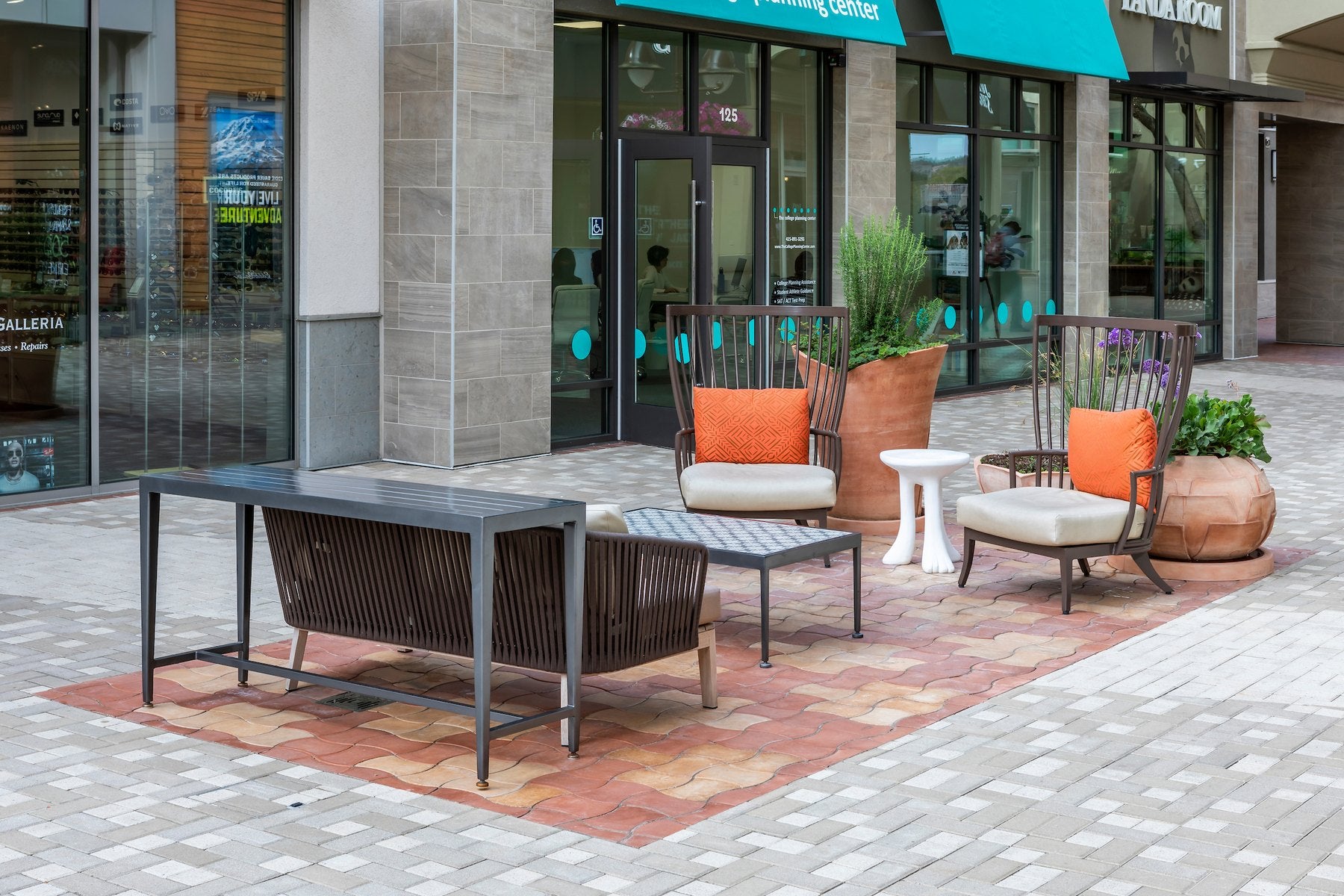 Durango 6x8 pavers laid as a seating terrace with a Mission Red border, Corte Madera