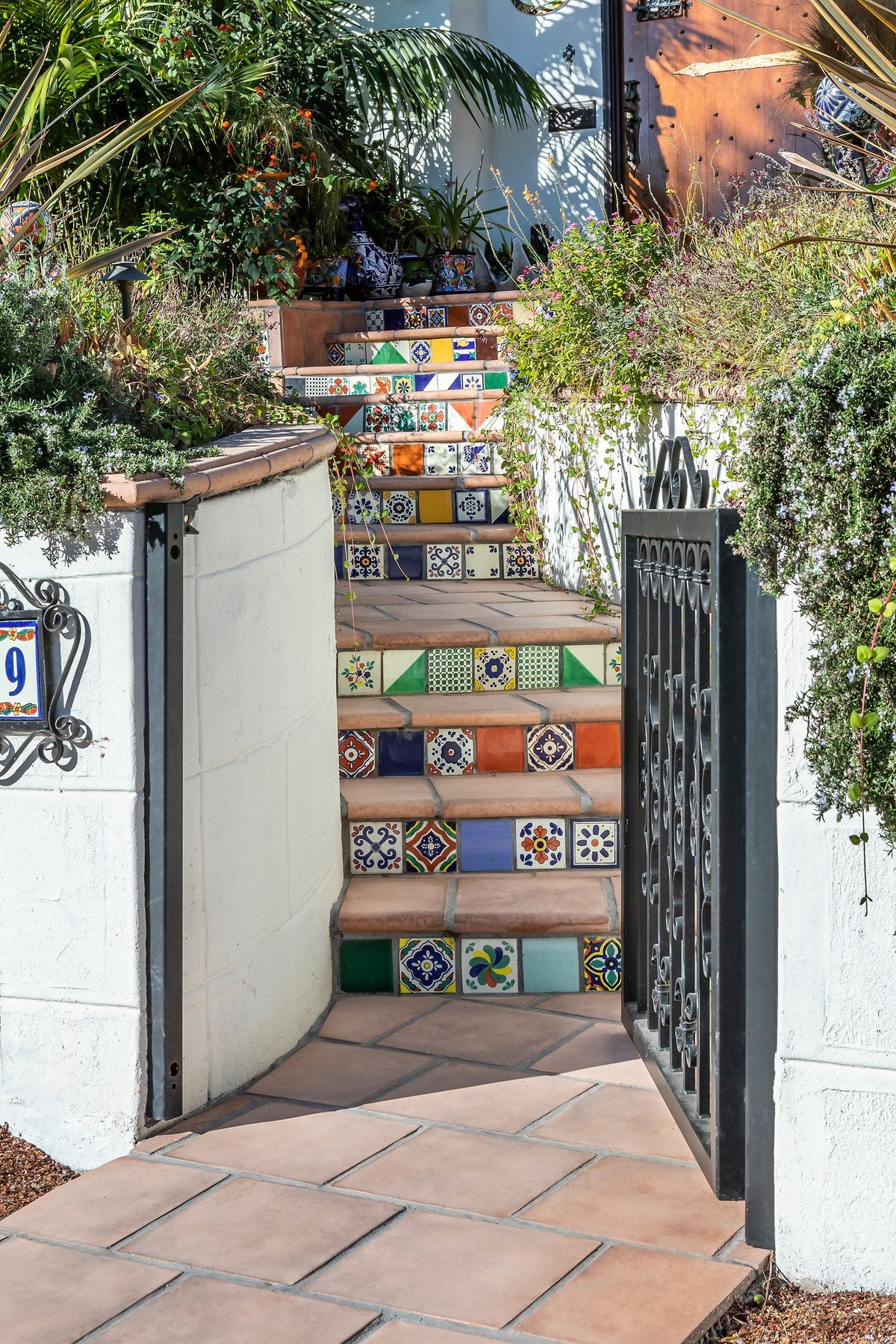 Entry stairs with painted risers