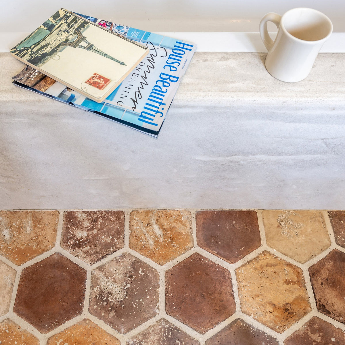 Hexagons along the tub edge