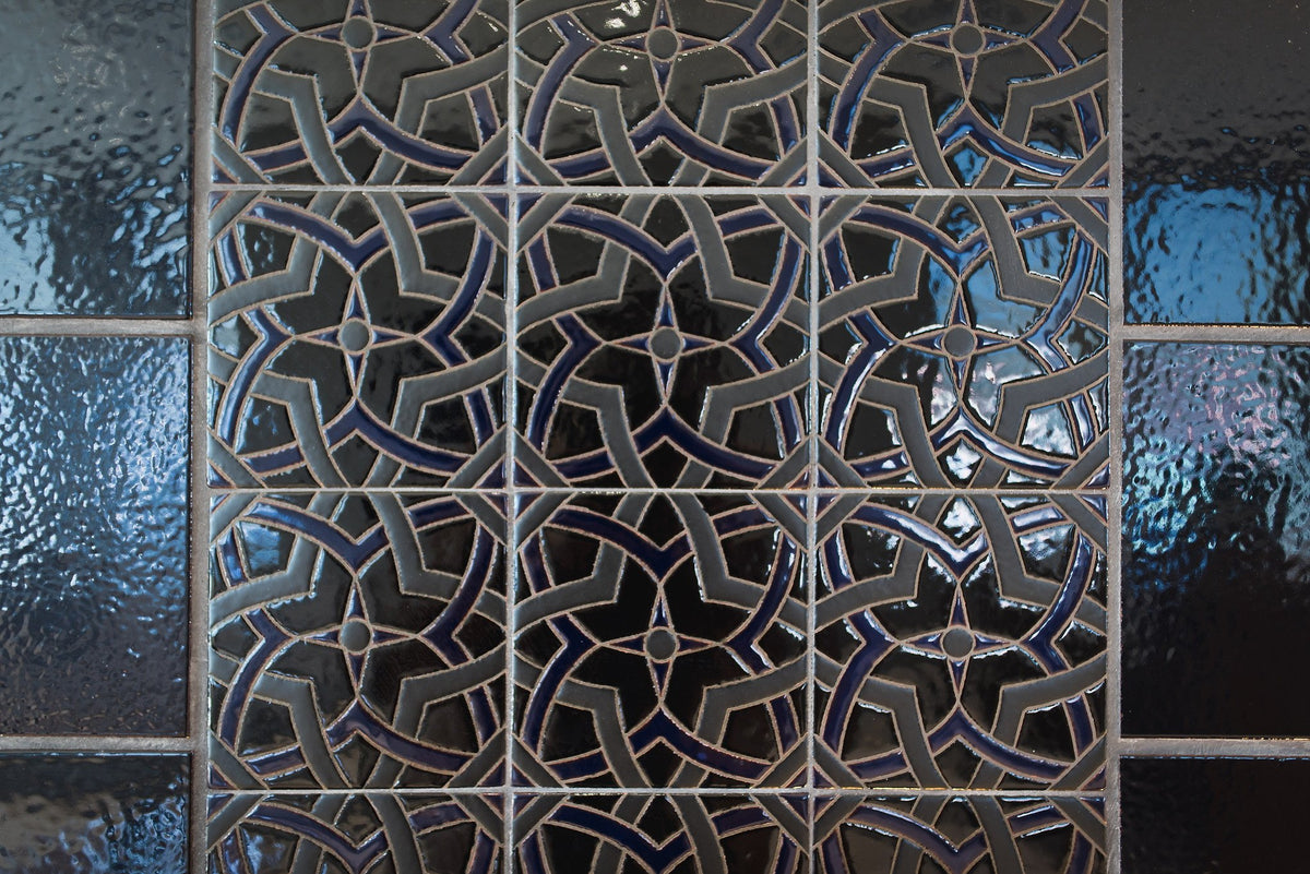 Patterned deco panel in black glaze