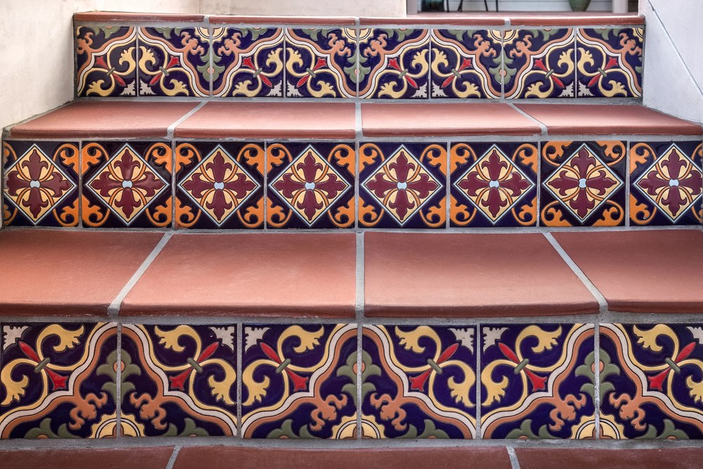 Monrovia treads with painted deco risers on an exterior stair at Hope Ranch