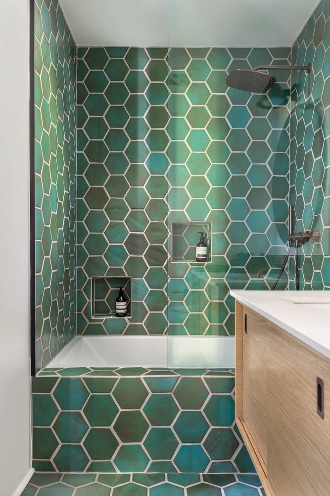Oleson hexagon in the Copper glaze, wrapping a bath and shower
