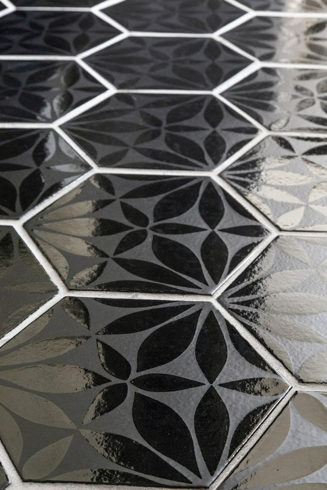 The same floor close, raking light across the screened pattern