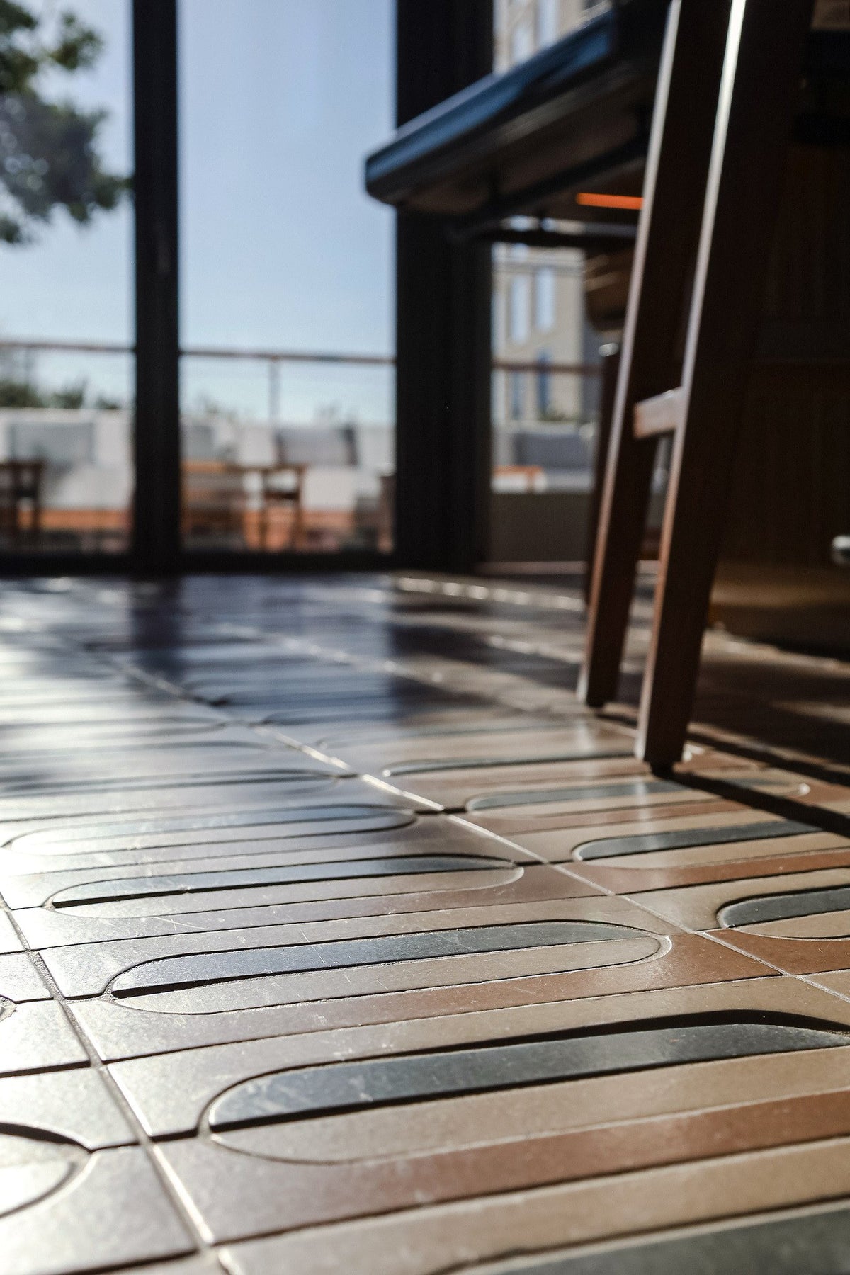 Tile sheen in afternoon light