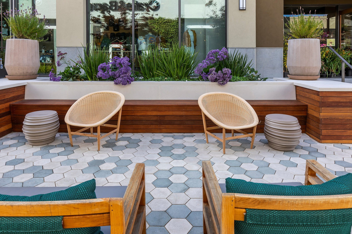 Seating court on hexagon pavers