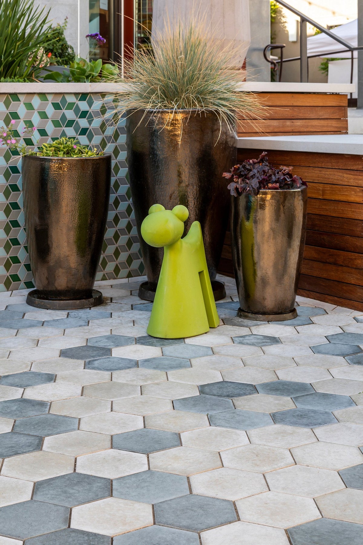 Planters on the hexagon plaza