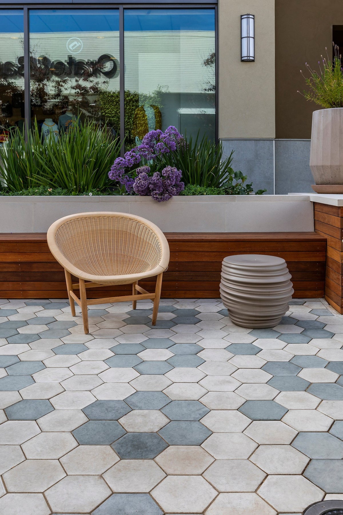 Wicker chair on mixed hexagons