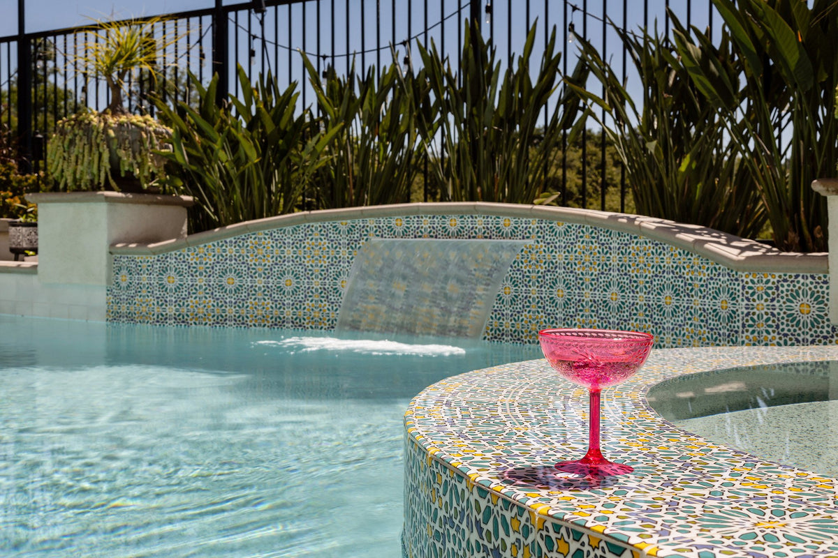 Spa wall with deco waterline tile
