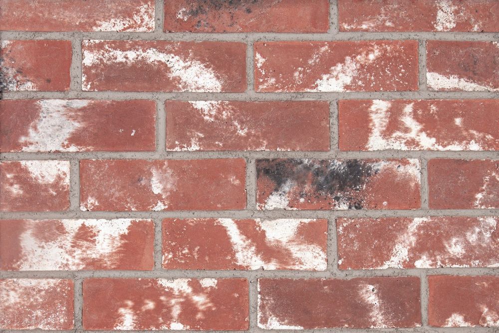 Standard Brick Veneer in Used Red, running bond field showing lime flashing and crisp edges