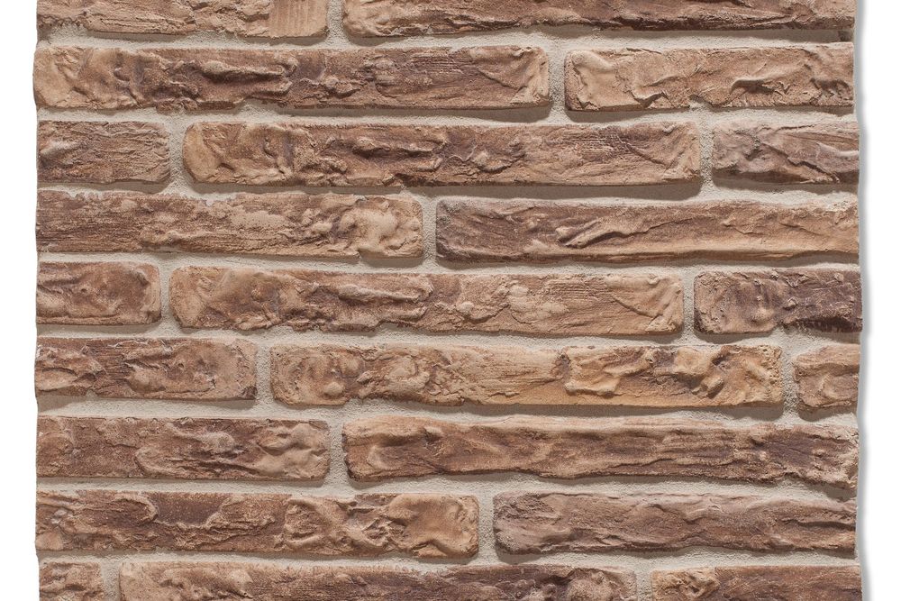 Villagio Brick in 1 by 9 Tuscan Mustard, running bond field showing the narrow format
