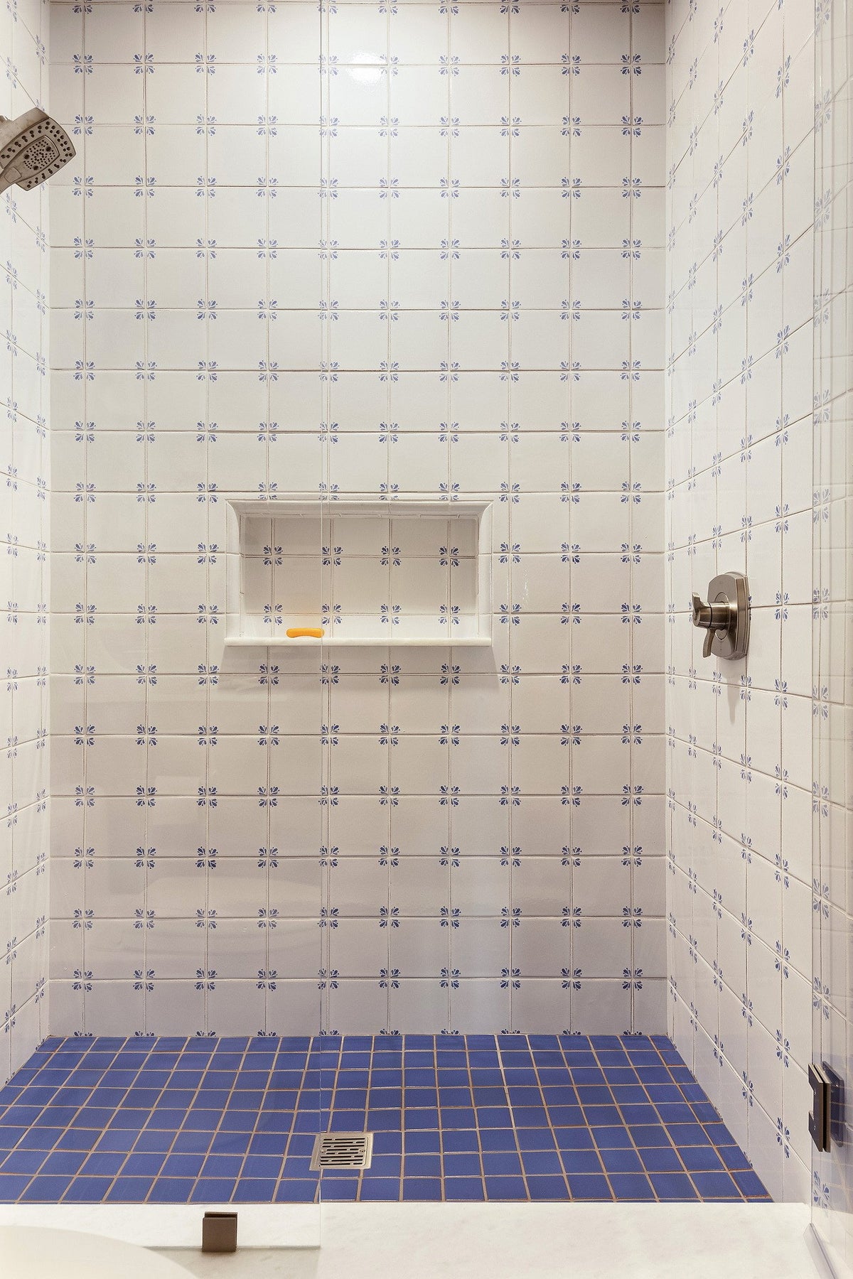 Shower with Blue Satin floor