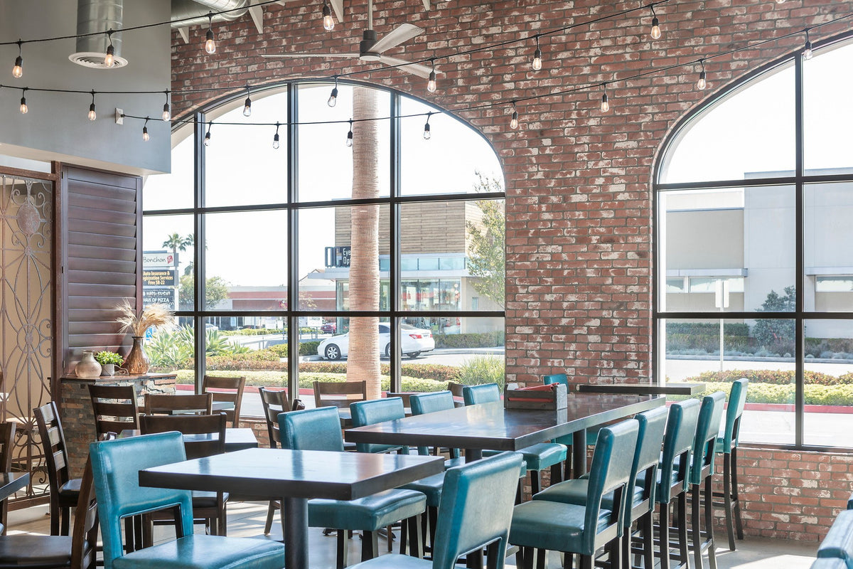 Arched windows framed in brick