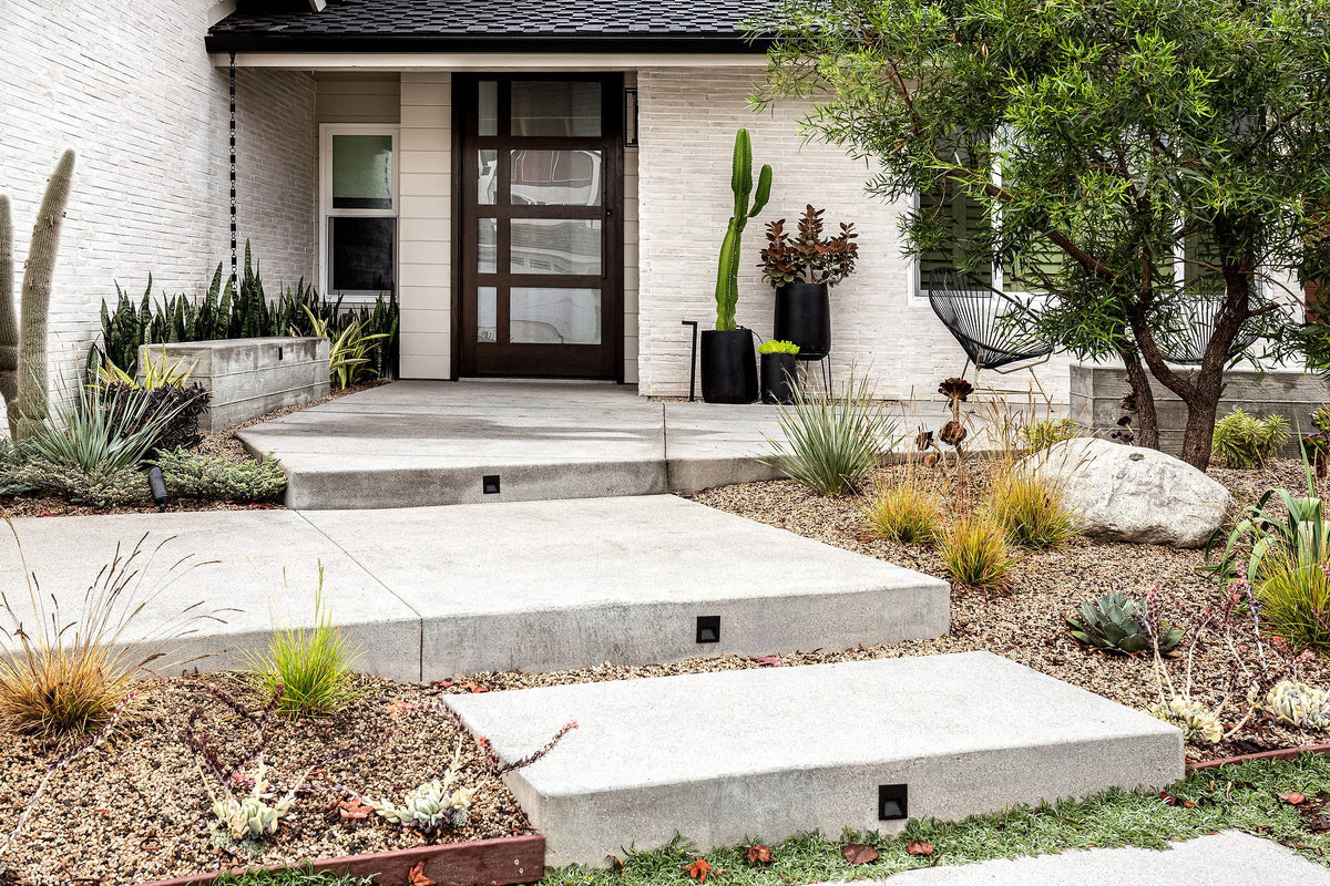 Steps leading to the brick facade