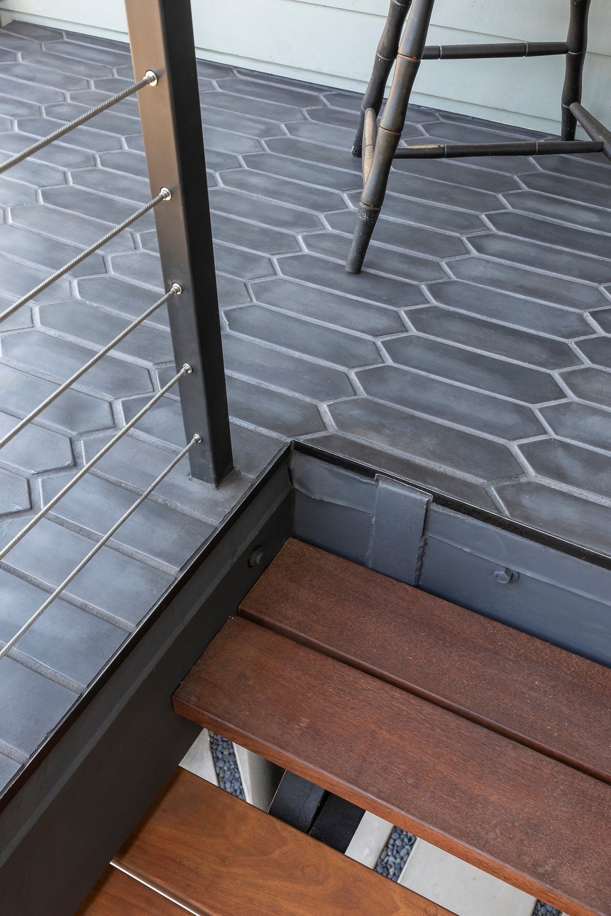 Picket floor meeting wood steps