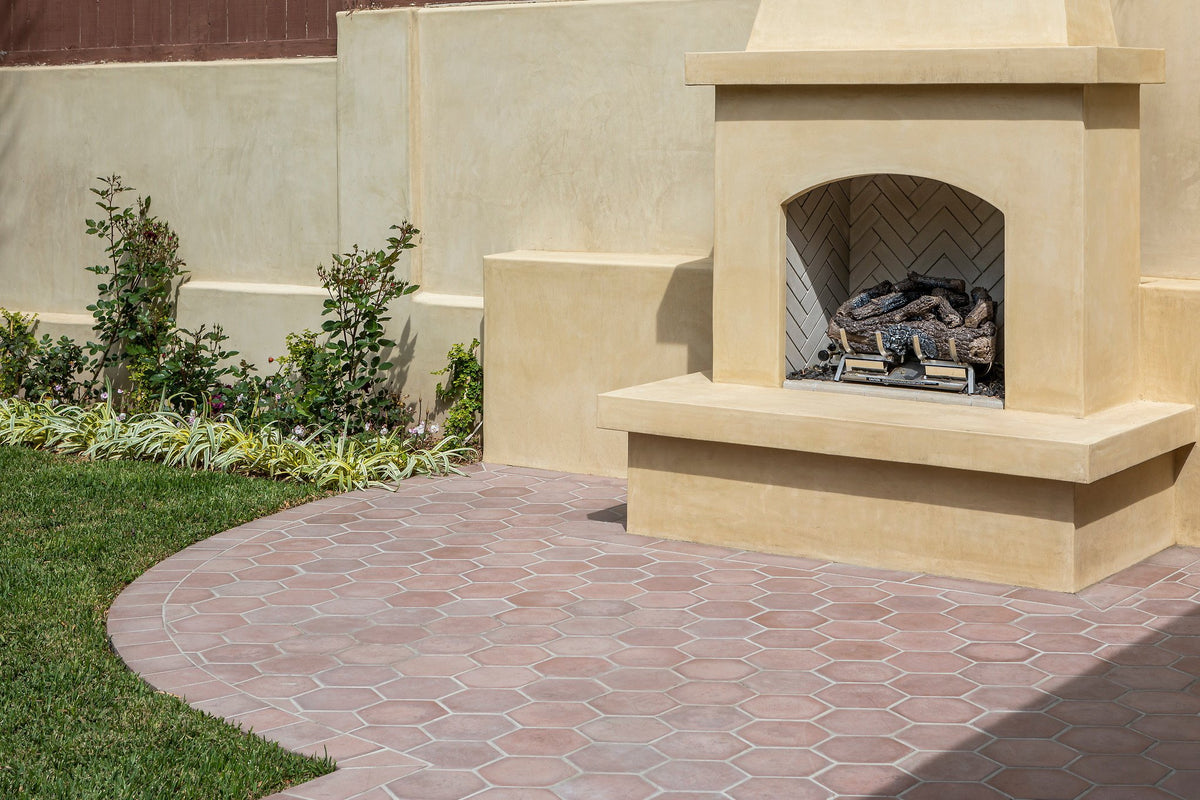 Curved patio edge meeting the lawn