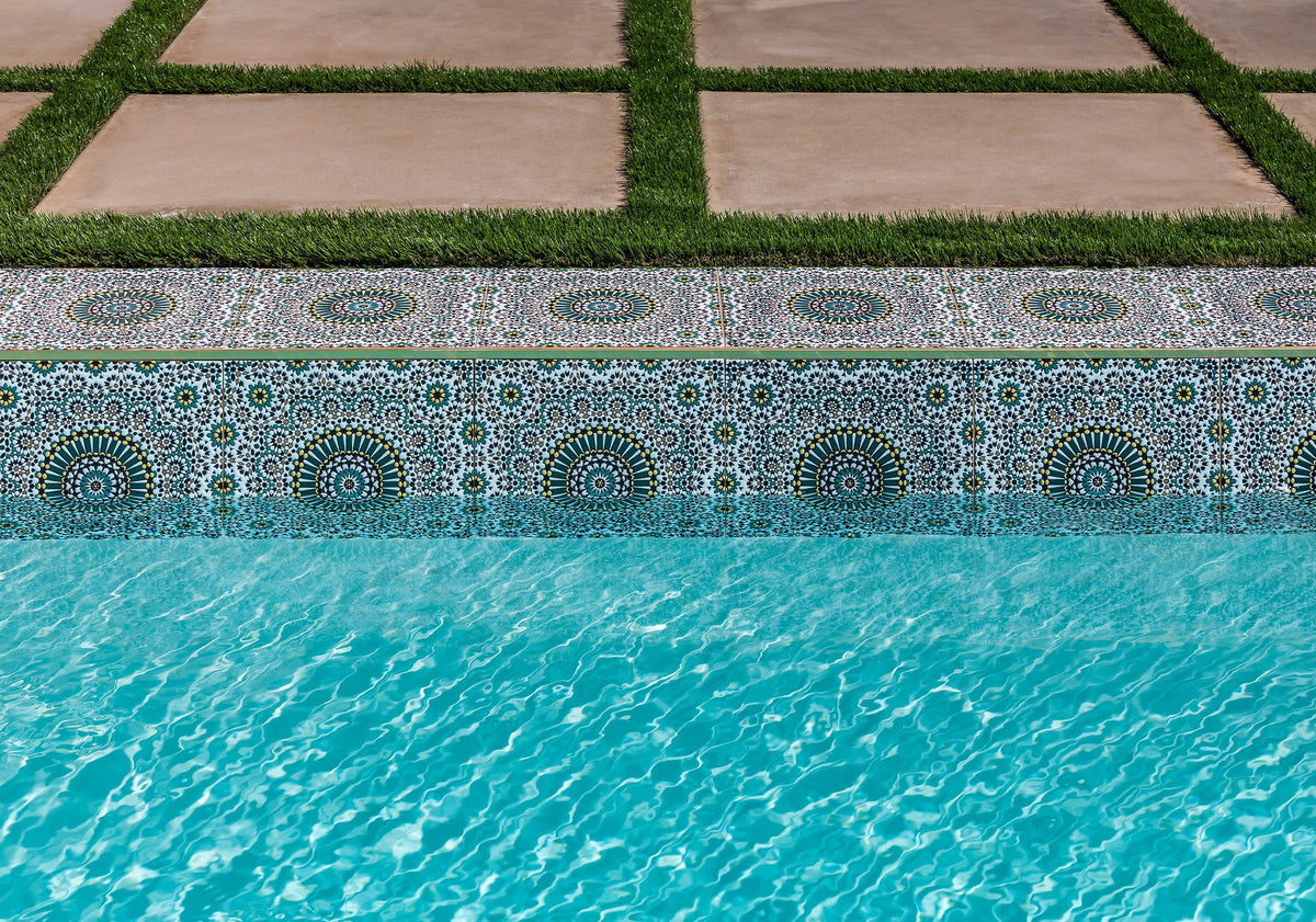 Waterline tile along the pool edge