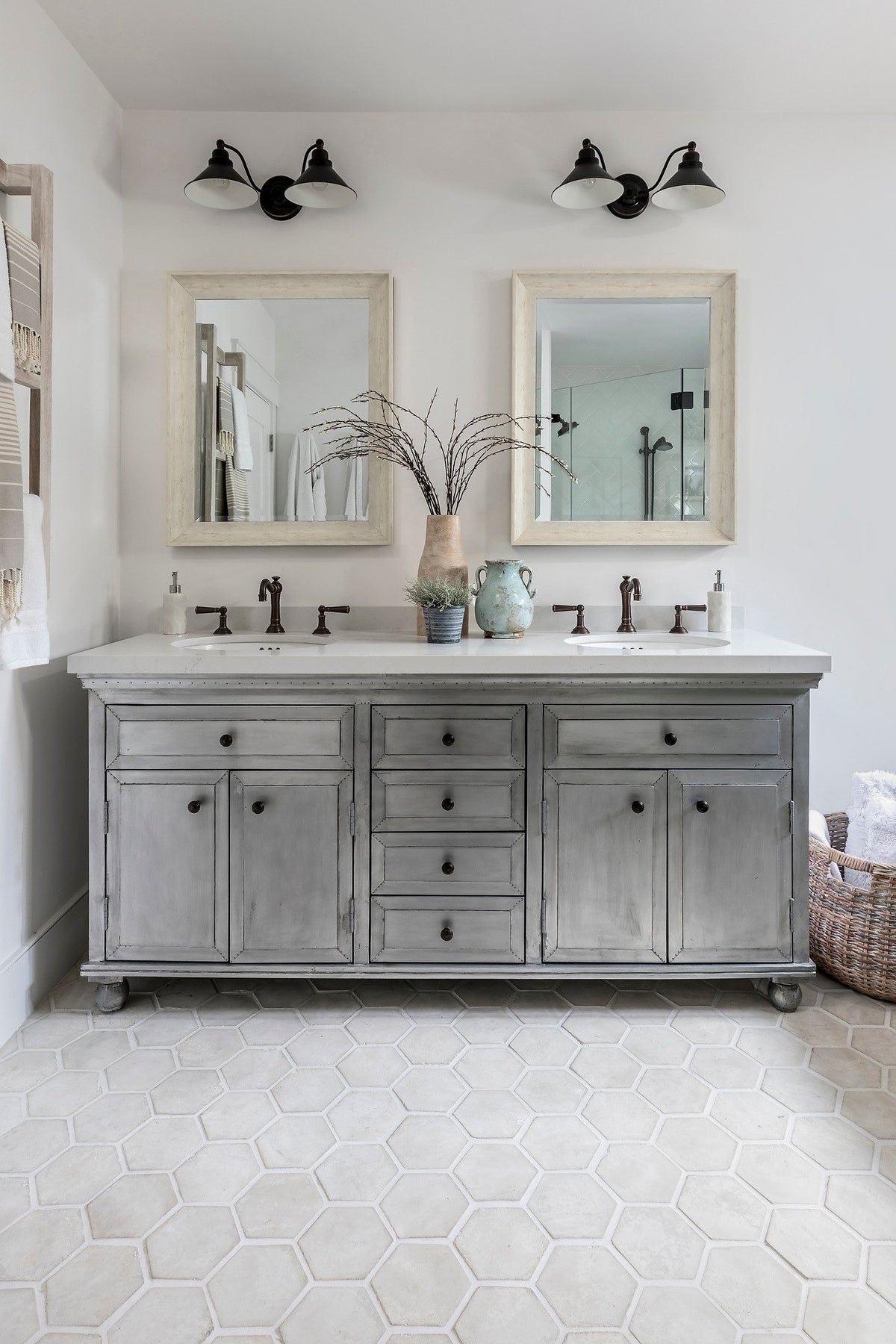 Double vanity over Natural Gray hex