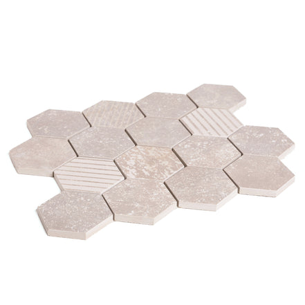 Italian Porcelain 10 Exa Mosaic 10x10 Crema Mix