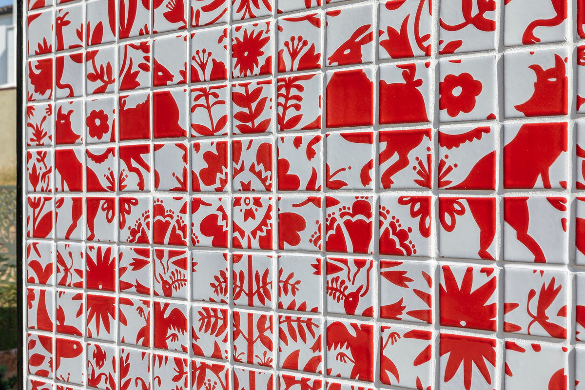 Close-up of handpainted animal motifs