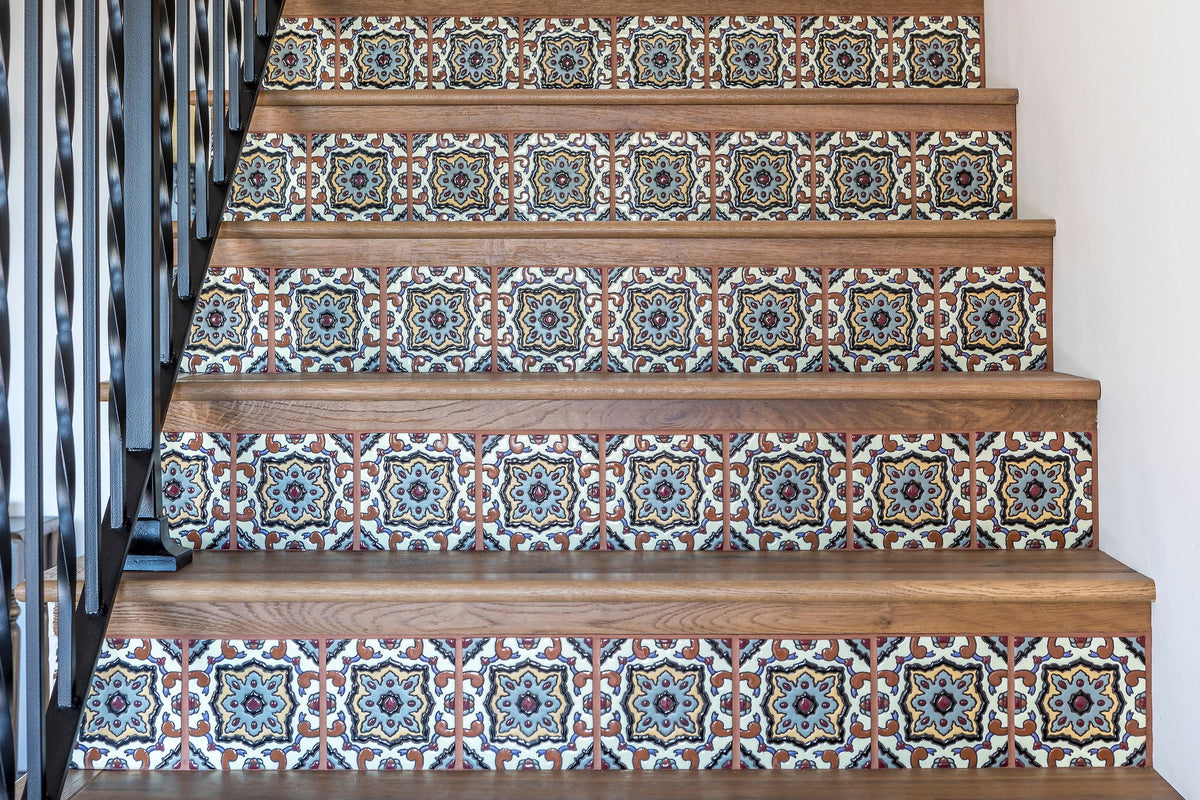 Patterned stair risers up close