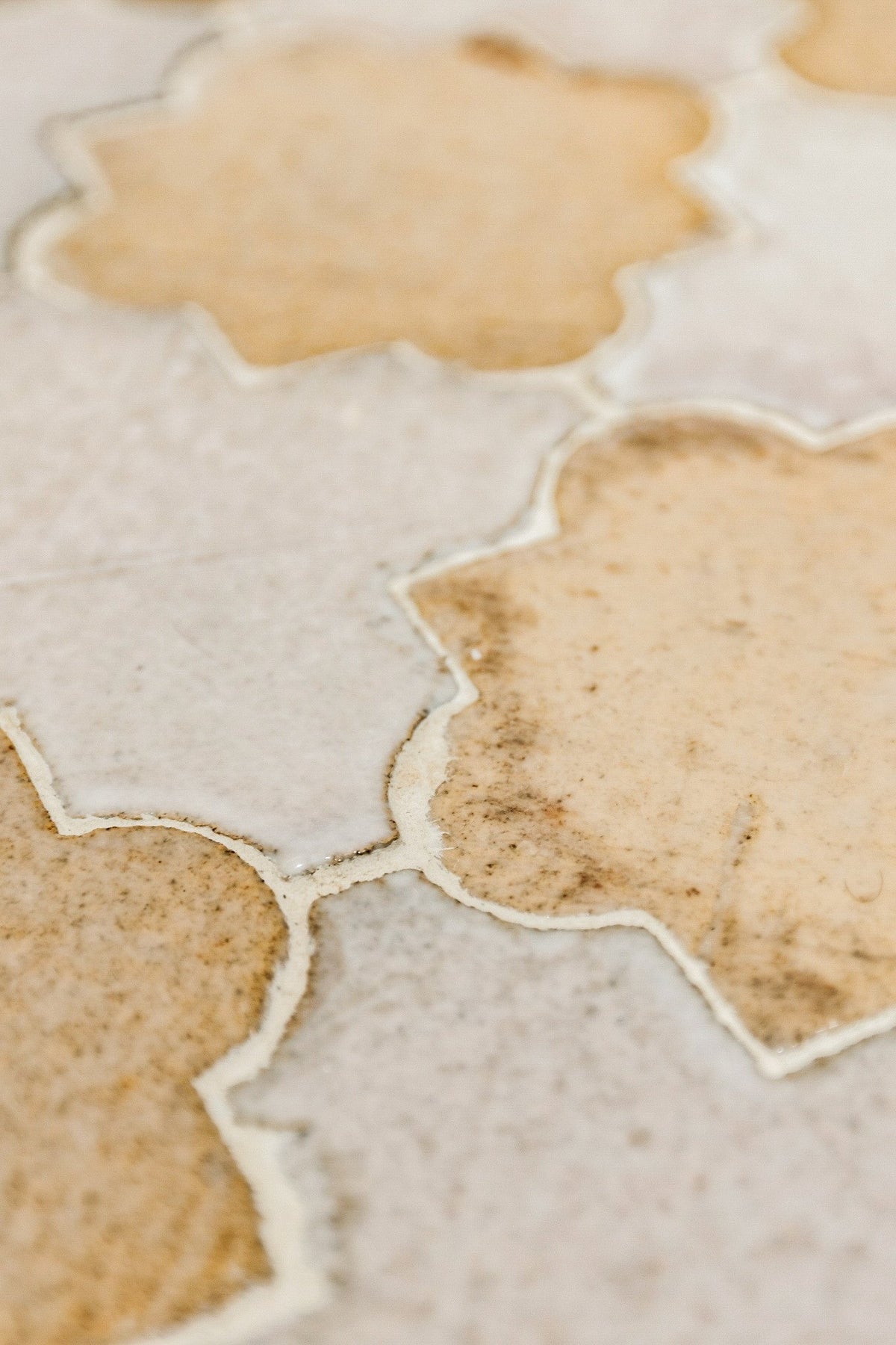 Close-up of glazed shower floor tile
