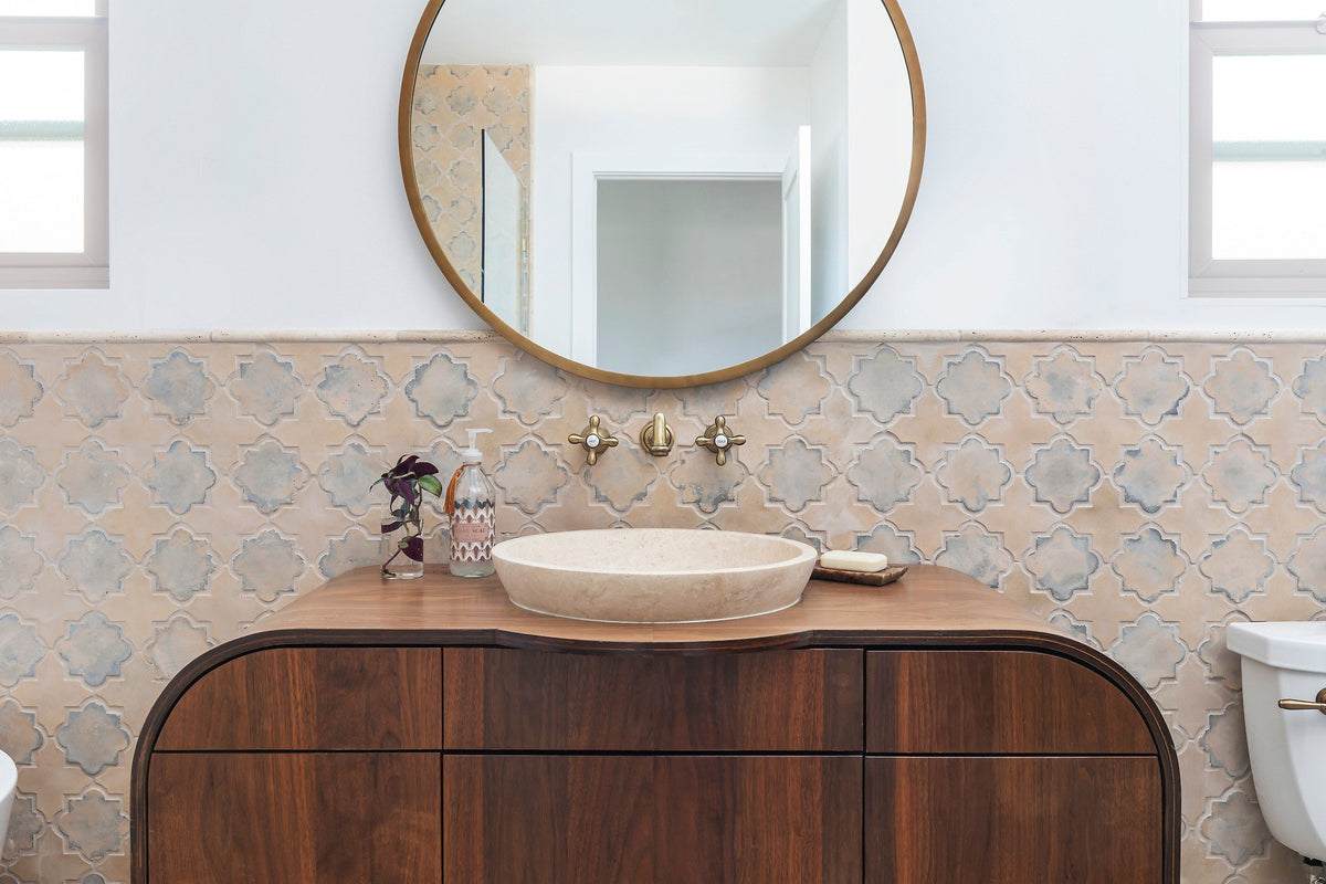 Vanity wall with Arabesque wainscot