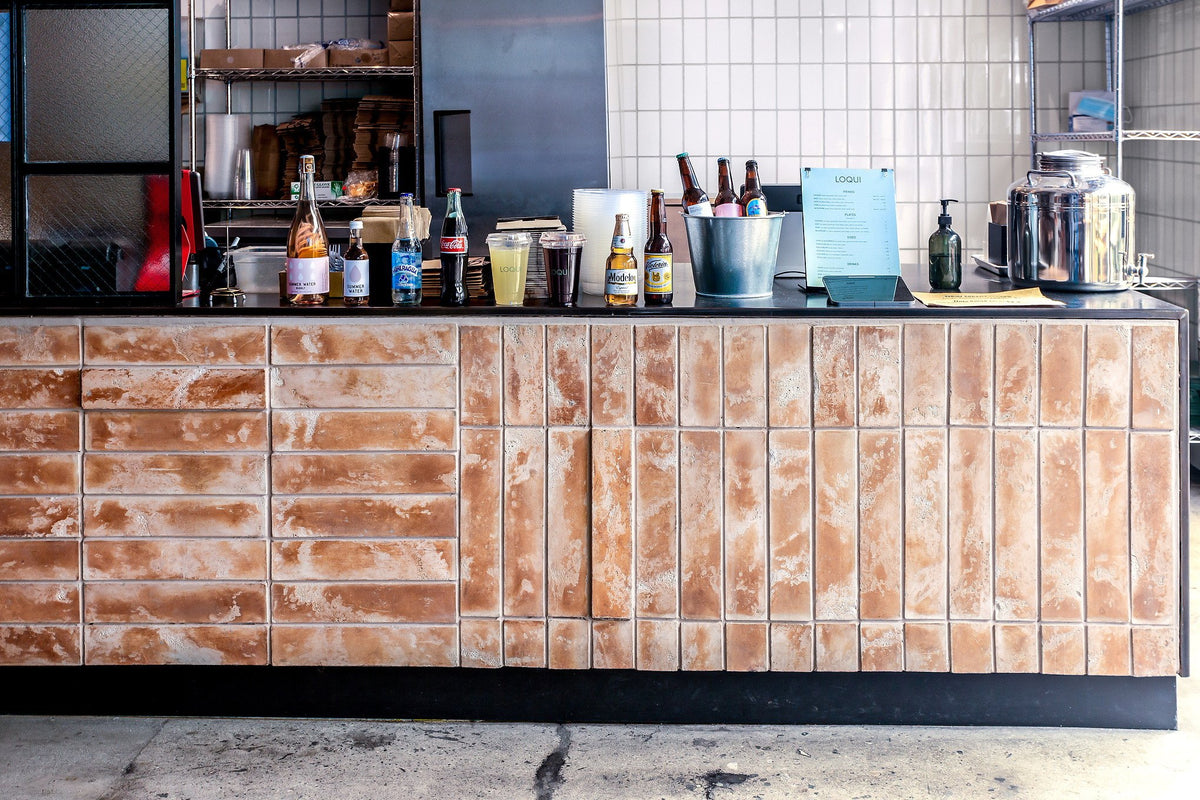 Service counter clad in Cafe Olay