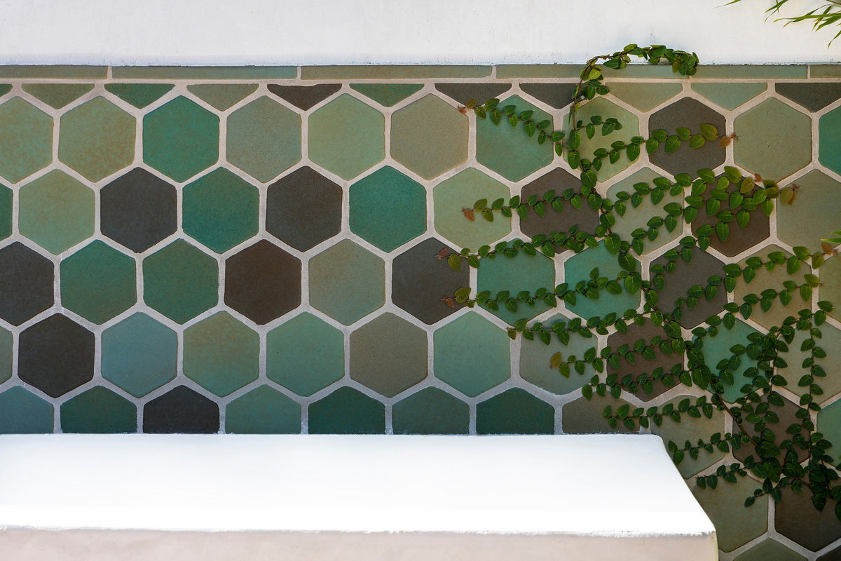 Glazed 4in hexagons in green tones