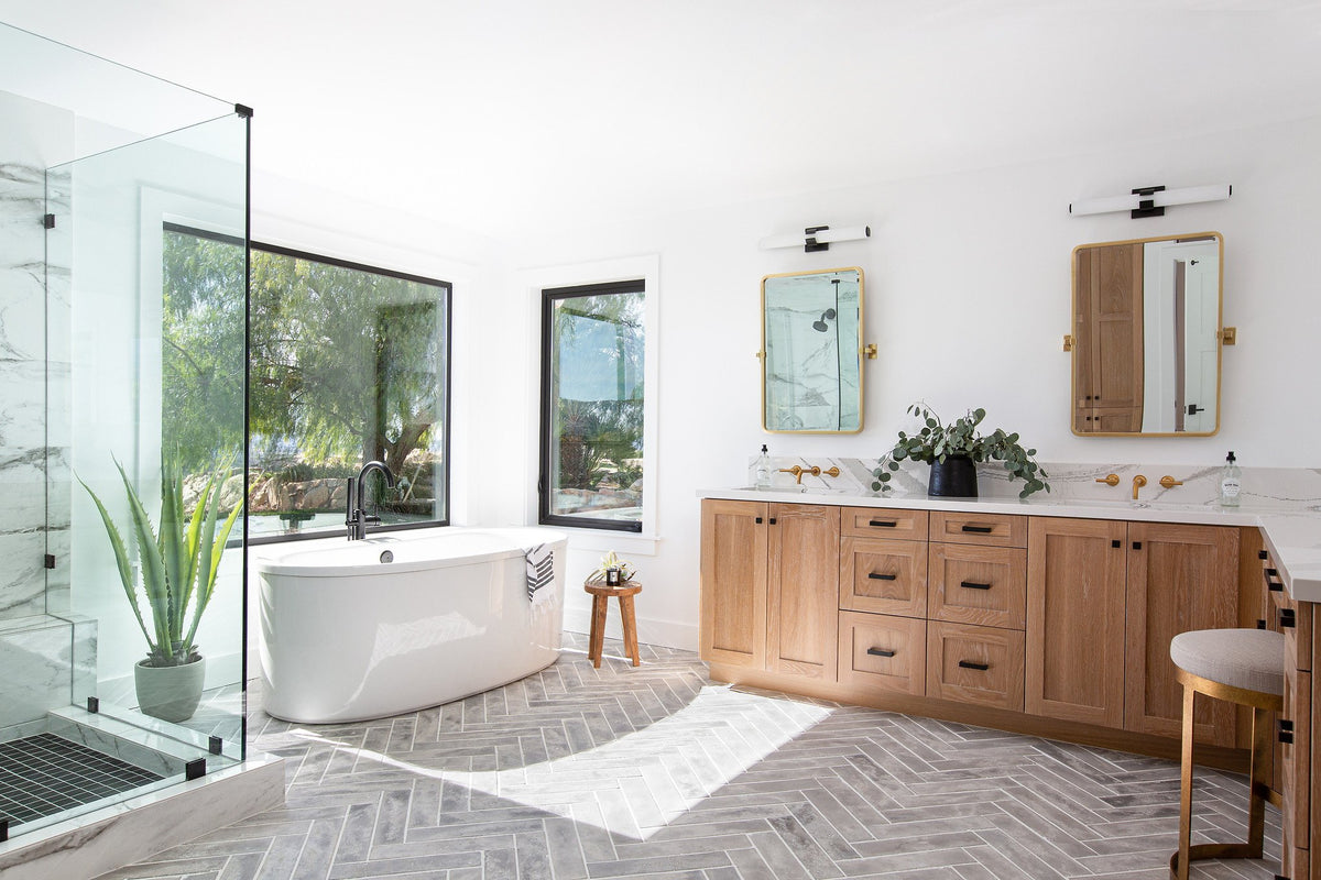 Primary bath with herringbone Artillo 4x16