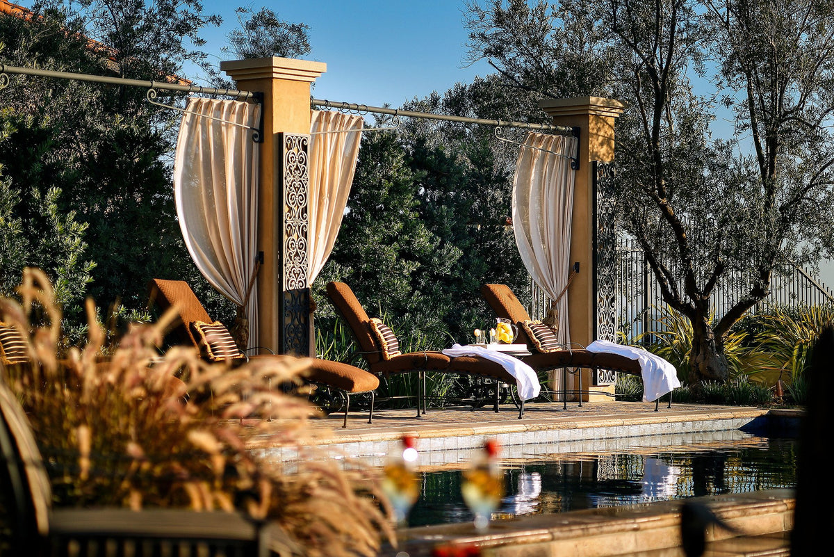 Lounge chairs beside the pool