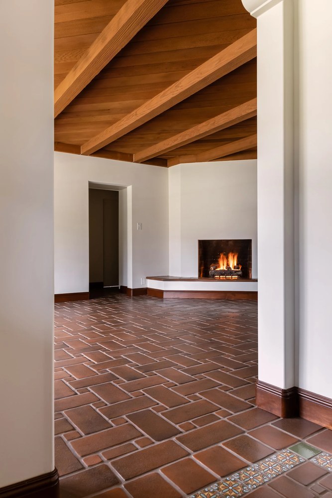 Oleson laid in a basketweave, a fireplace room