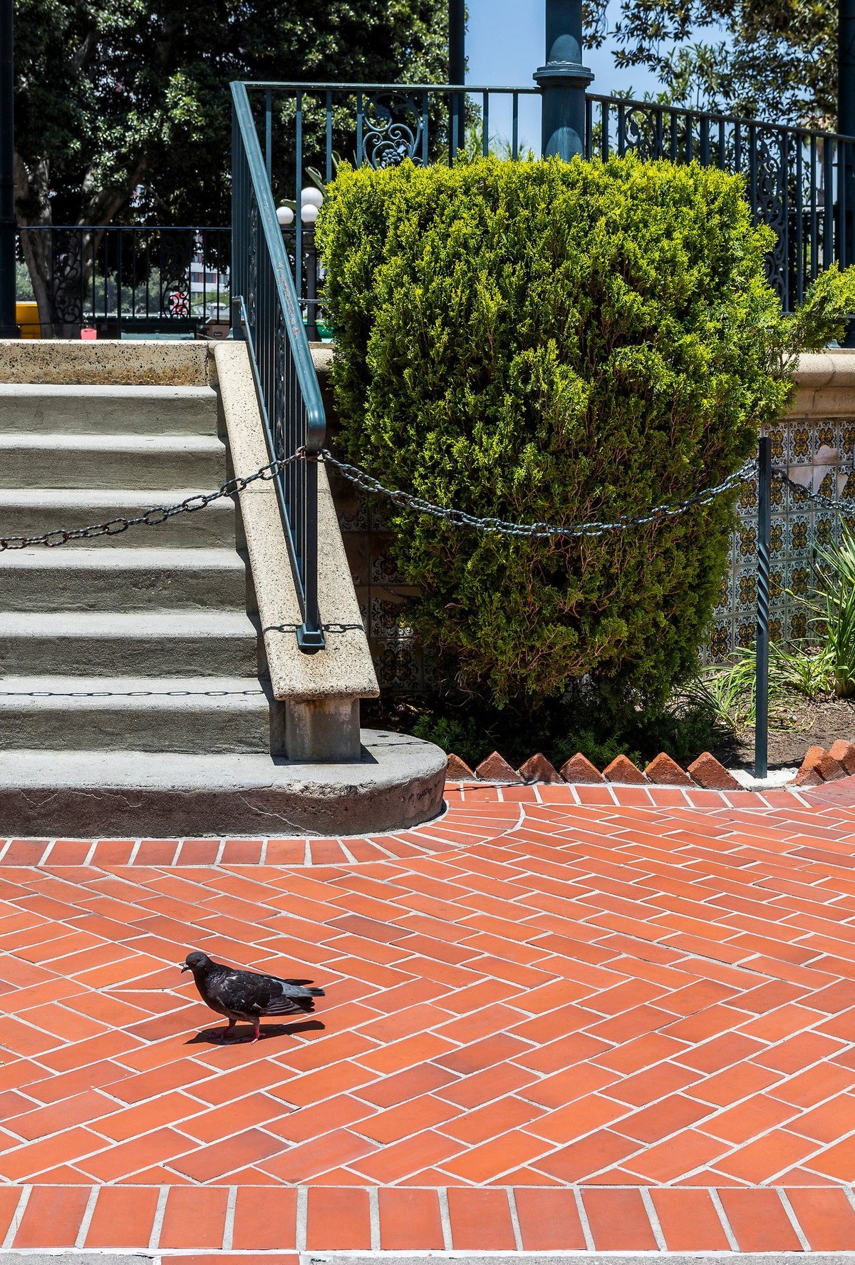 Herringbone brick at the plaza steps