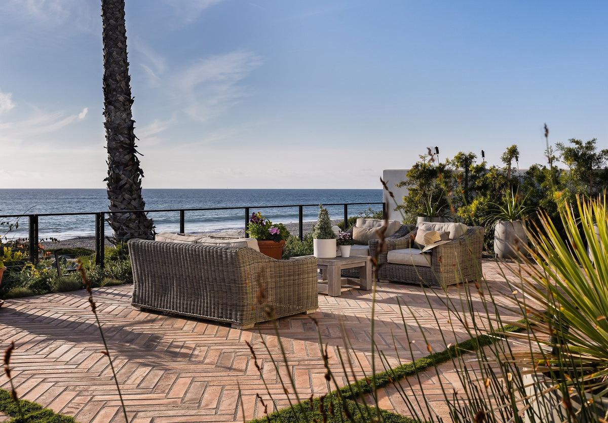 Herringbone terrace overlooking the beach