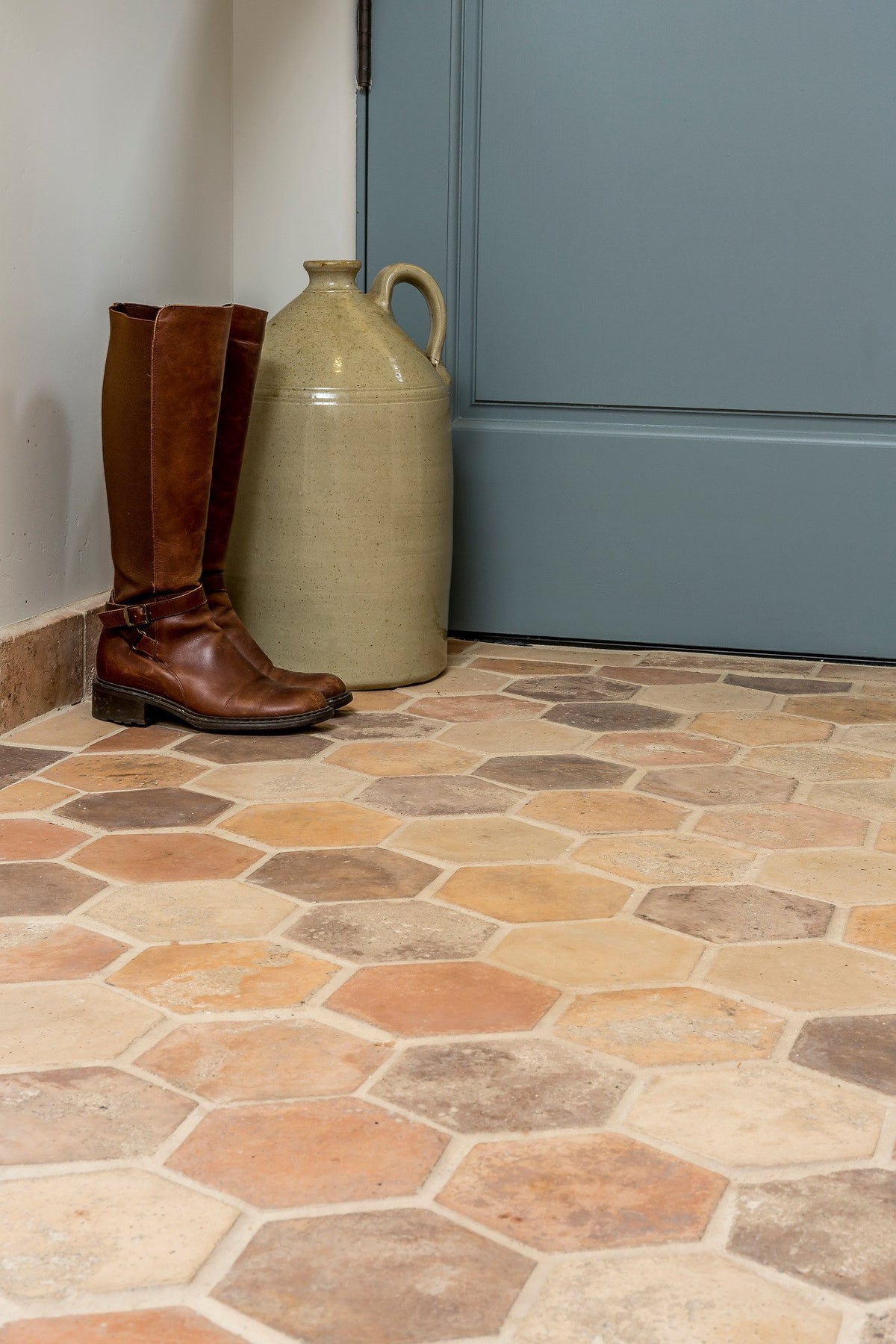 Close-up of Creme Fraiche Vintage hexagons