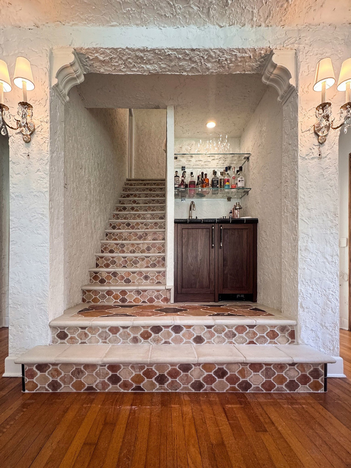 Tiled landing and stair risers