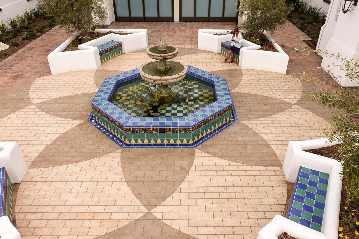 Courtyard fountain and Roman pattern pavers