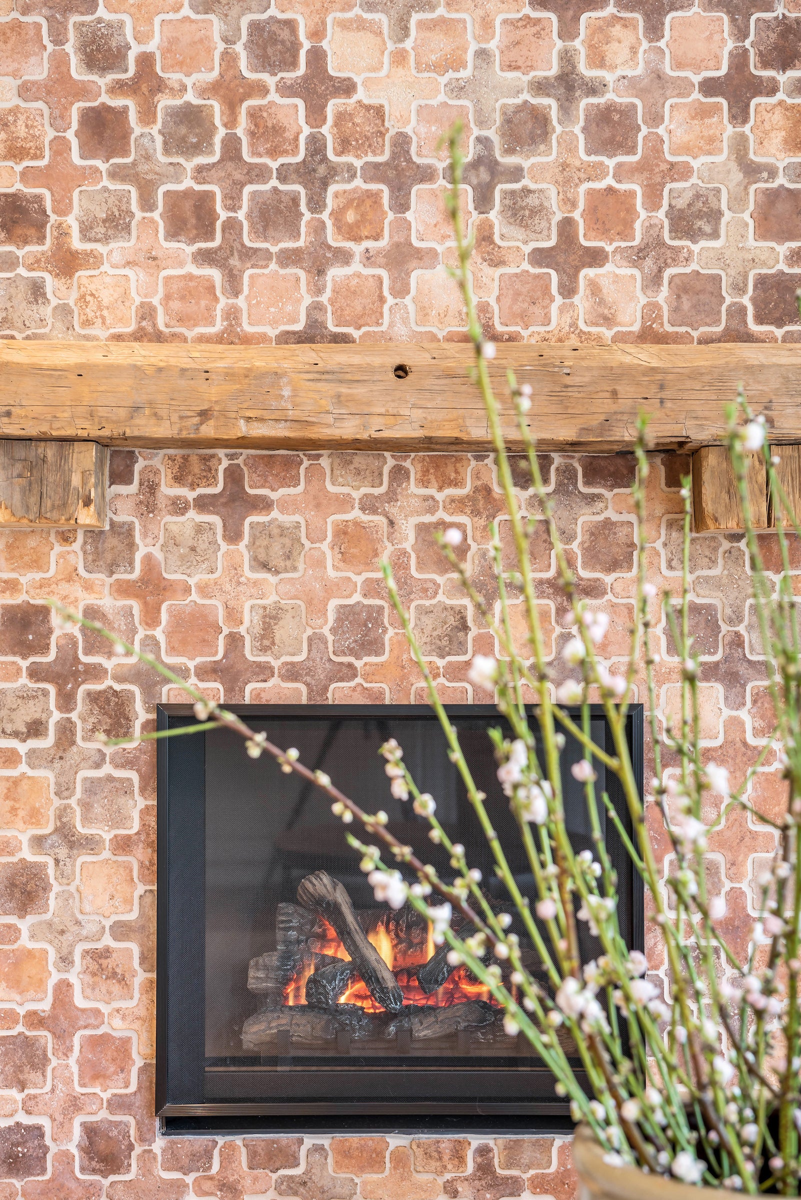 Santa Rosa fireplace in Artillo Arabesque Pattern 11A, Normandy Cream color, Vintage texture