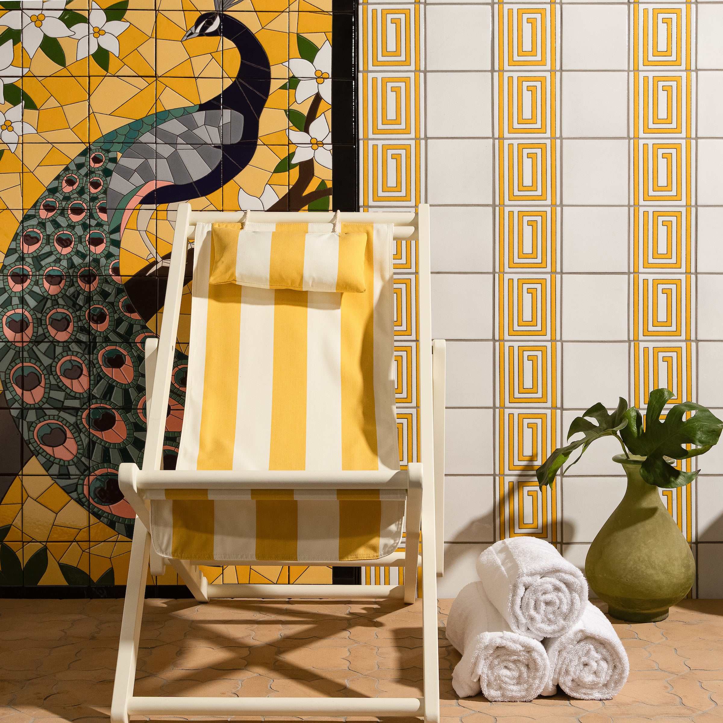 Palm Royale Island Key tiles installed on a wall