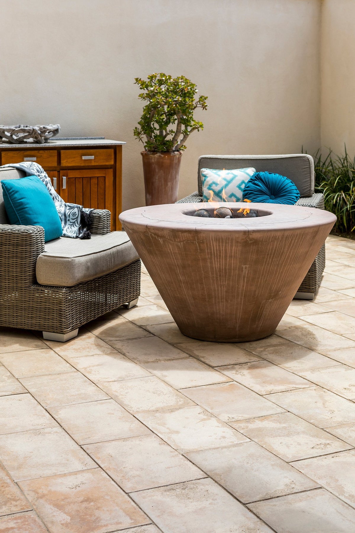 Fire bowl on a paver patio