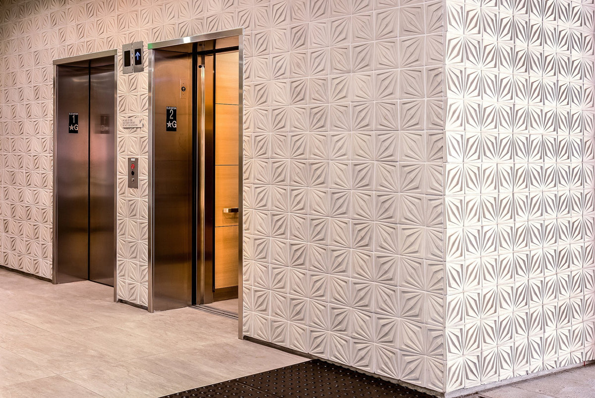 Elevator lobby in Compass tile